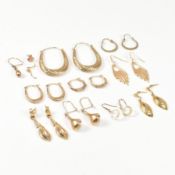 COLLECTION OF 9CT GOLD HOOP & PENDANT EARRINGS