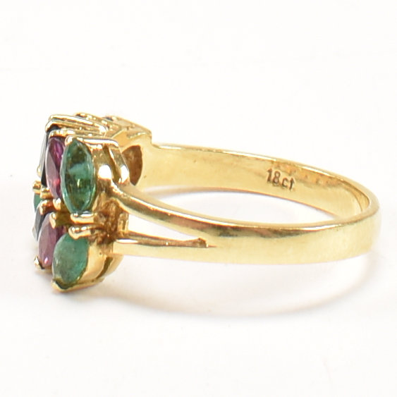 18CT GOLD EMERALD & SAPPHIRE & RUBY CLUSTER RING - Image 2 of 9