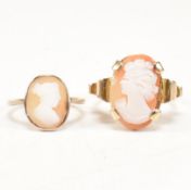 TWO EARLY 20TH CENTURY 9CT GOLD CARVED SHELL CAMEO RINGS