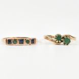 HALLMARKED 9CT GOLD & EMERALD RING & ROSE GOLD EMERALD & SAPPHIRE RING