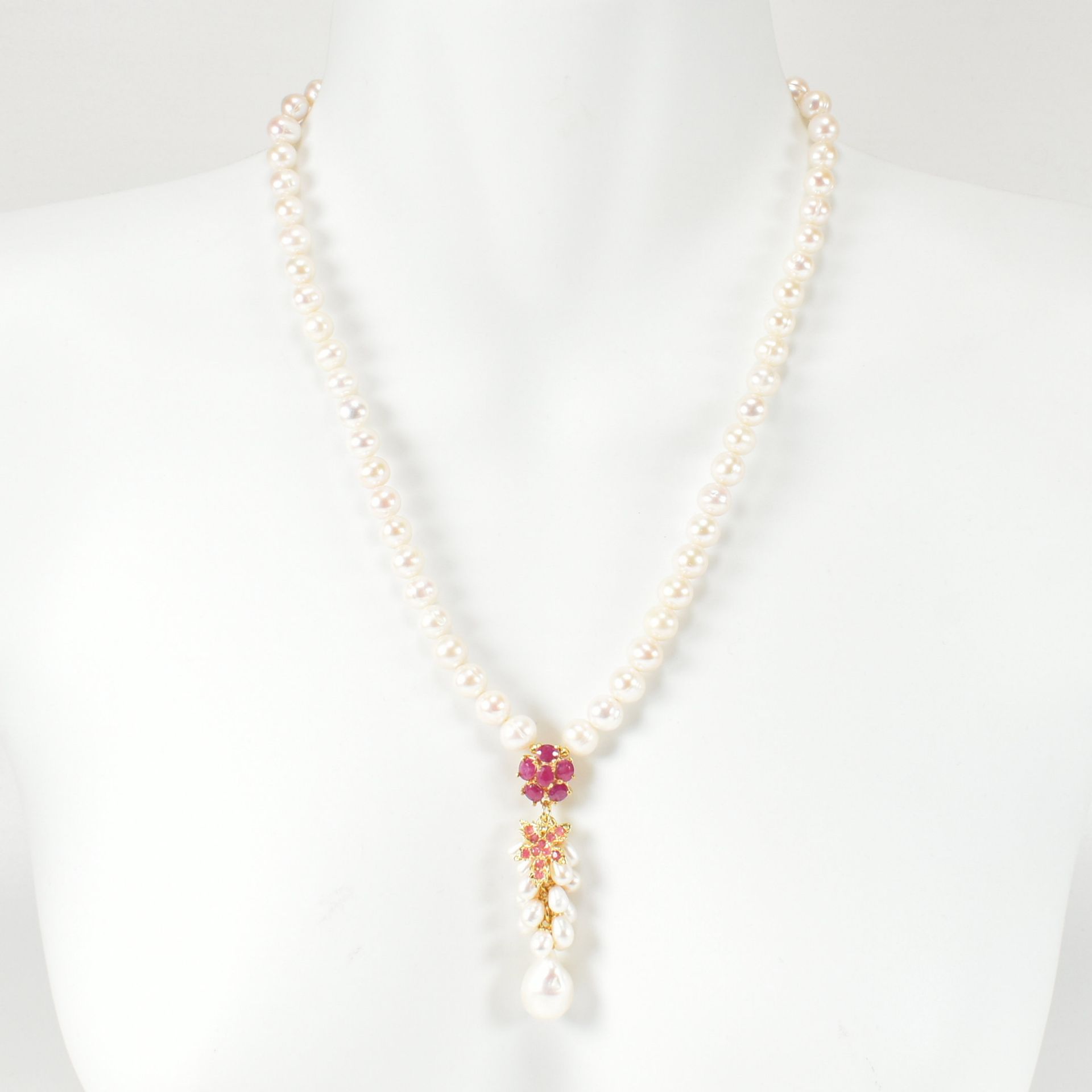 FRESHWATER PEARL & RUBY DROP PENDANT NECKLACE - Image 6 of 7