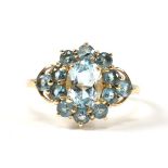 HALLMARKED 9CT GOLD & TOPAZ CLUSTER RING