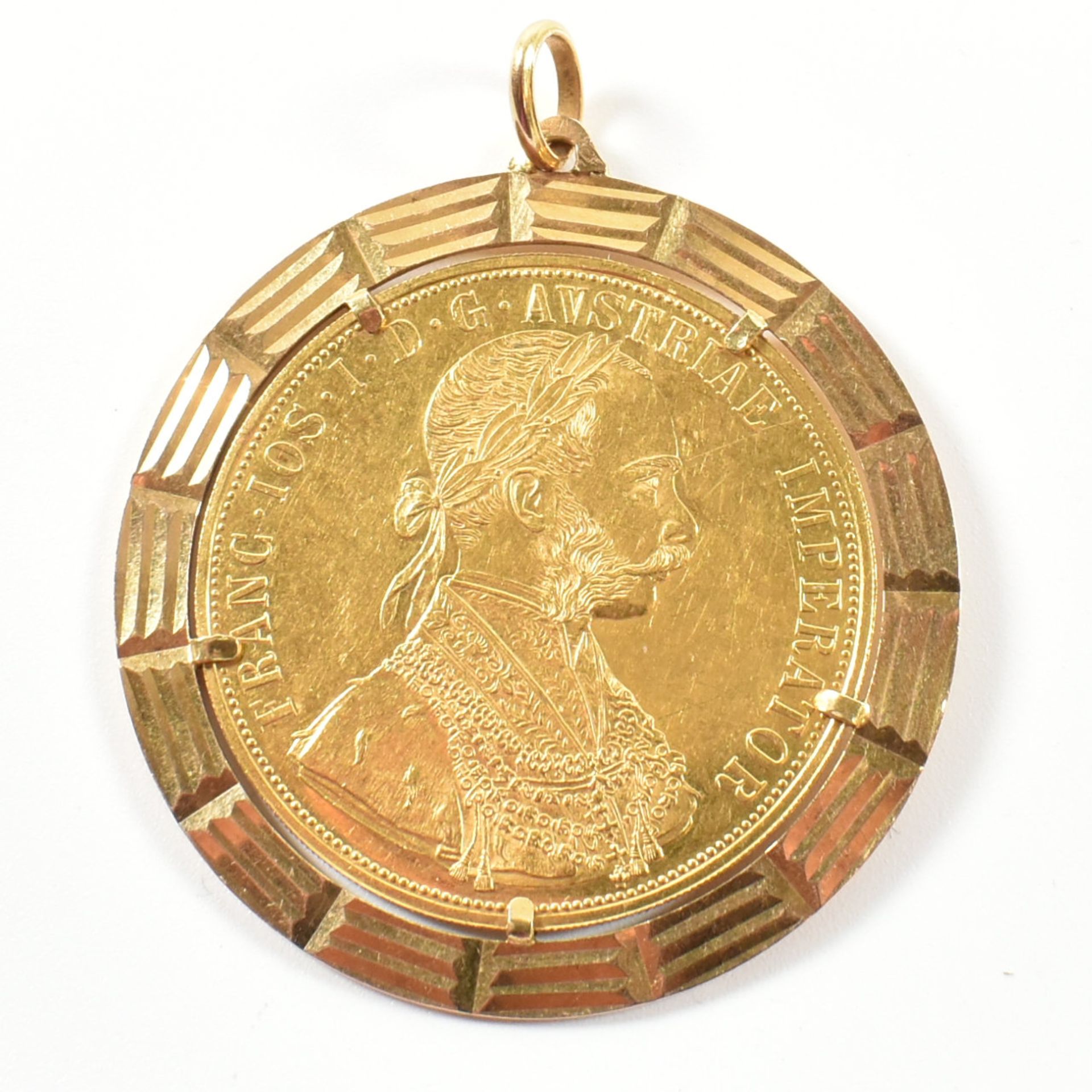 18CT GOLD MOUNTED AUSTRIAN 4 DUCAT COIN RESTRIKE PENDANT