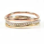 HALLMARKED TRI COLOUR GOLD & DIAMOND STACKING RING SET