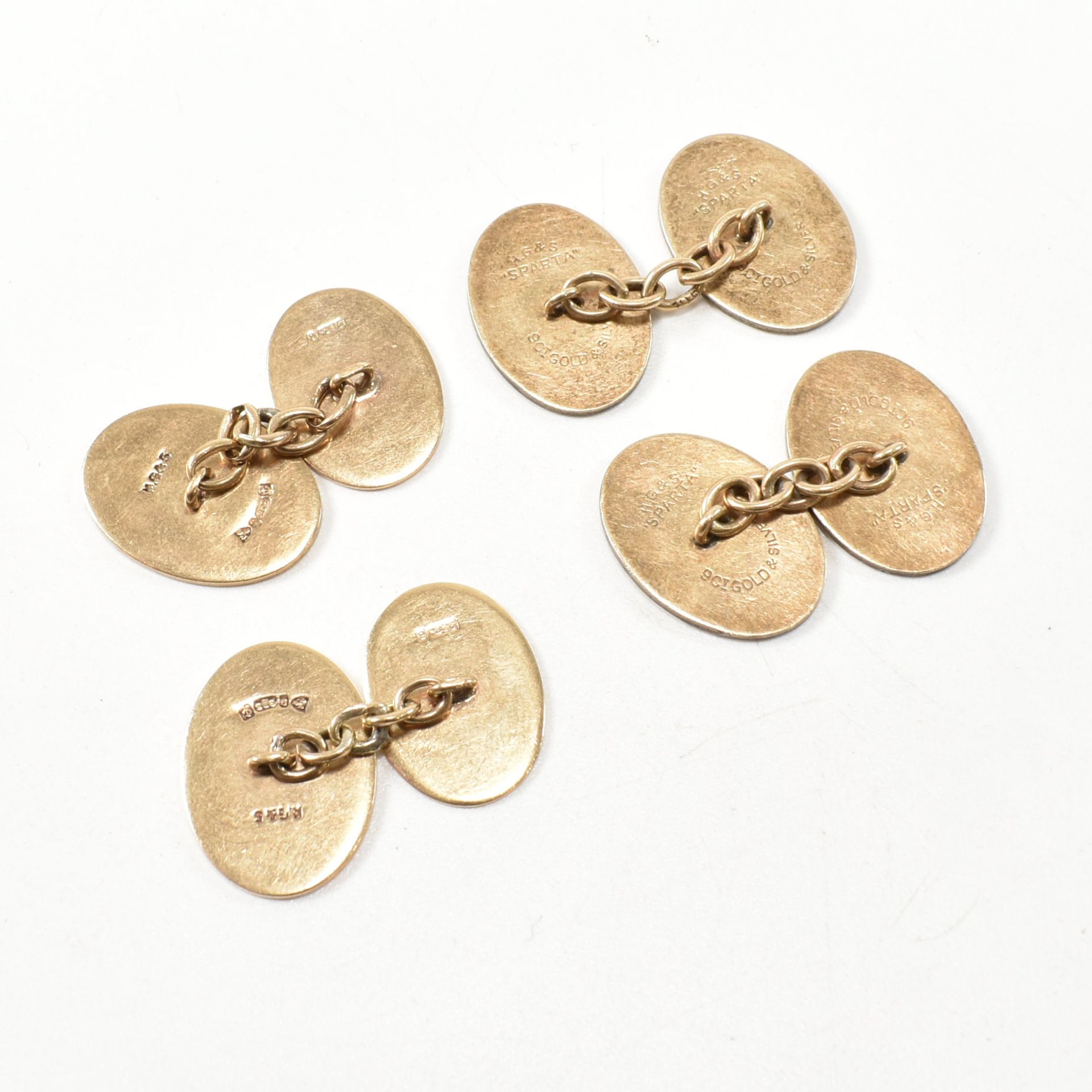 A PAIR OF 9CT GOLD CUFFLINKS & 9CT GOLD ON SILVER CUFFLINKS - Image 3 of 5