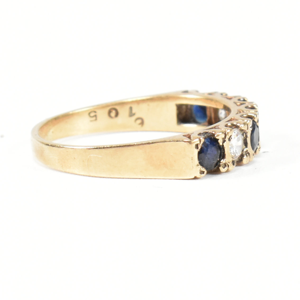 HALLMARKED 9CT GOLD SAPPHIRE & CZ HALF HOOP RING - Image 3 of 9