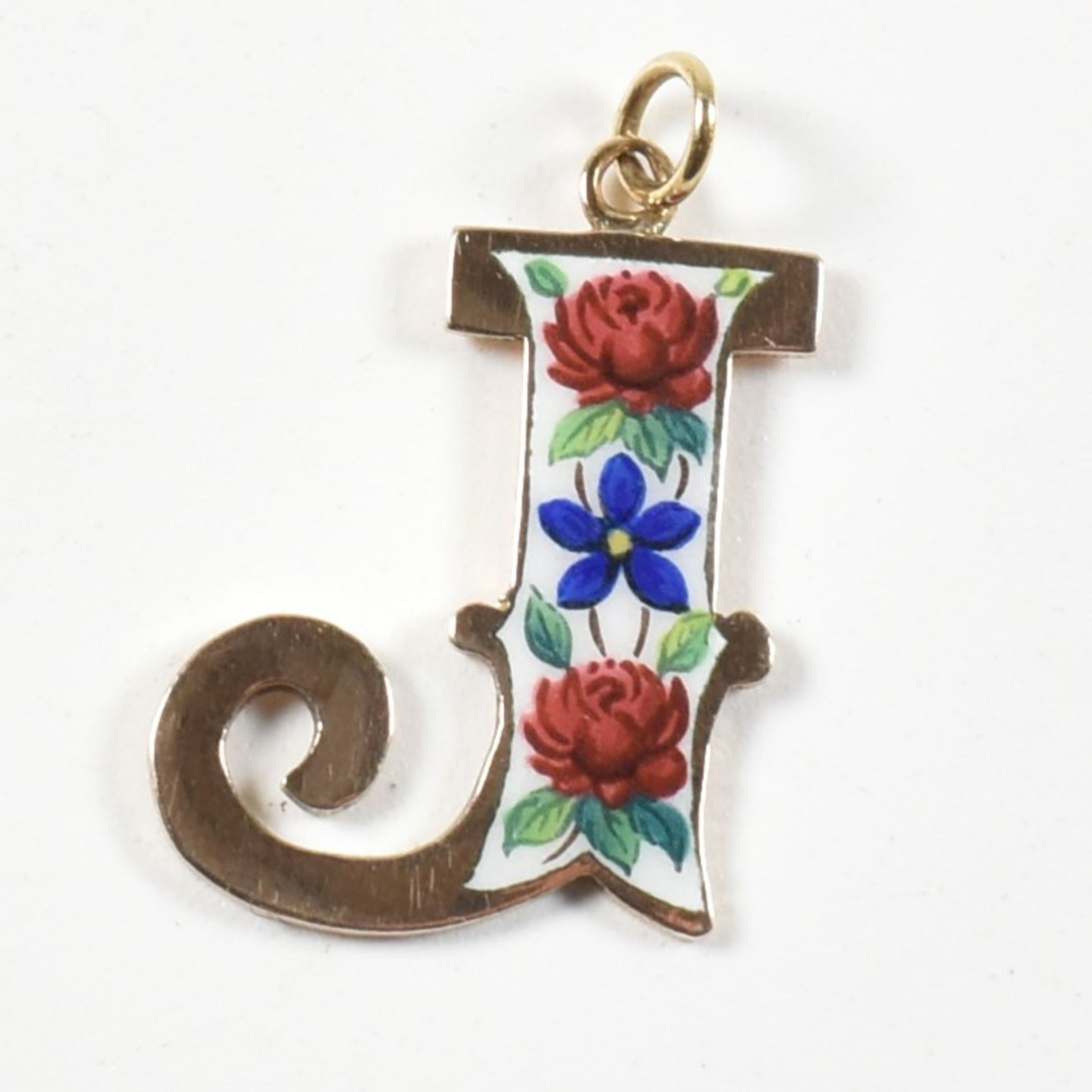 HALLMARKED 9CT GOLD & ENAMEL J INITIAL NECKLACE PENDANT