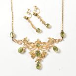 EDWARDIAN 9CT GOLD PERIDOT & PEARL NECKLACE & EARRING SUITE