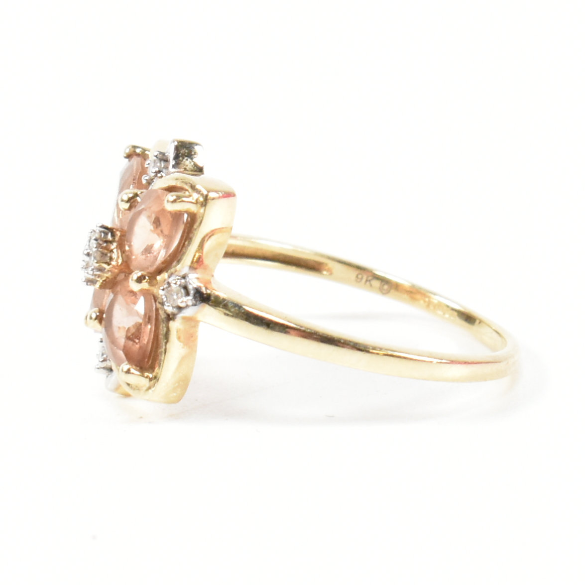 HALLMARKED 9CT GOLD SUNSTONE & DIAMOND CLUSTER RING - Bild 3 aus 8