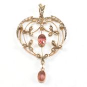 EDWARDIAN 9CT GOLD TOURMALINE & SEED PEARL NECKLACE PENDANT