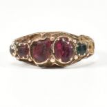 VICTORIAN HALLMARKED 9CT GOLD & GEM SET HALF HOOP RING