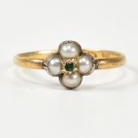 LATE GEORGIAN HALLMARKED SEED PEARL & EMERALD RING