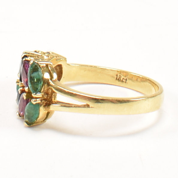 18CT GOLD EMERALD & SAPPHIRE & RUBY CLUSTER RING - Image 3 of 9