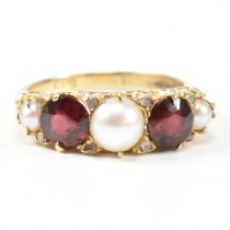 GOLD PEARL GARNET & DIAMOND FIVE STONE RING