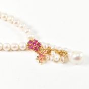 FRESHWATER PEARL & RUBY DROP PENDANT NECKLACE