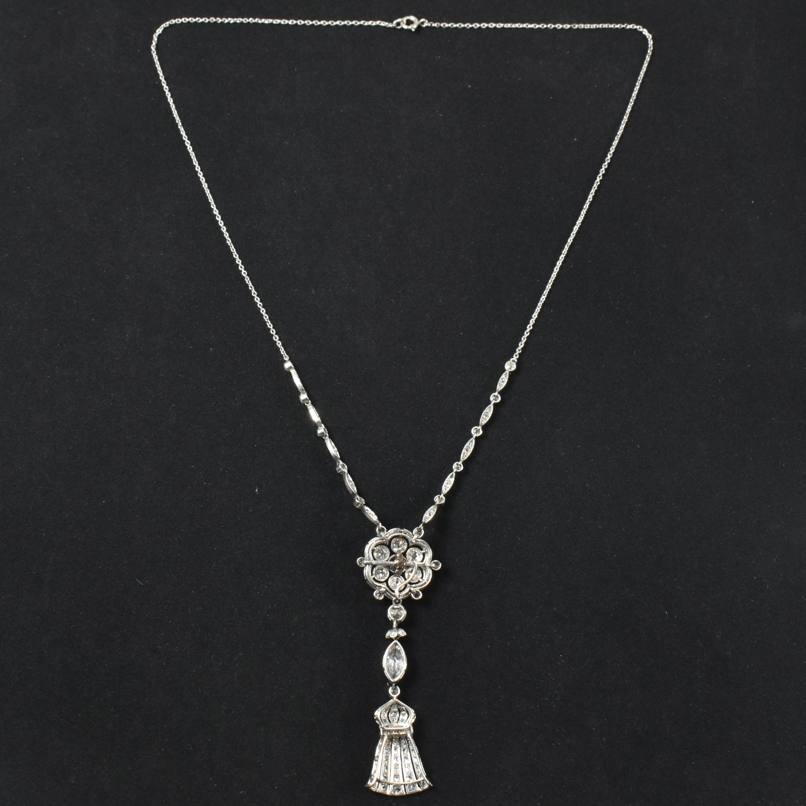 CASED EDWARDIAN PLATINUM & DIAMOND PENDANT NECKLACE - Image 5 of 9