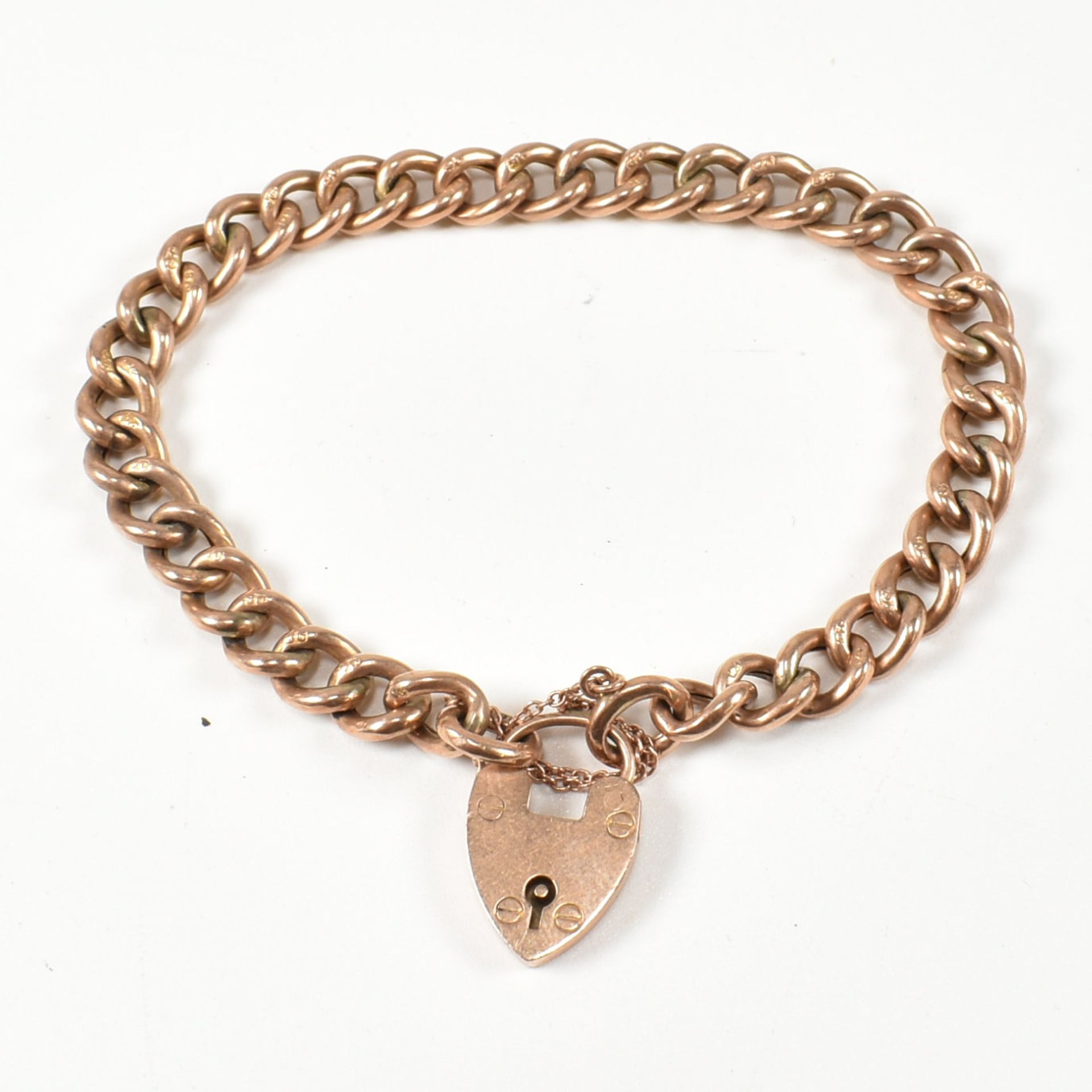 9CT ROSE GOLD HEART PADLOCK & CURB LINK CHAIN BRACELET - Image 4 of 6