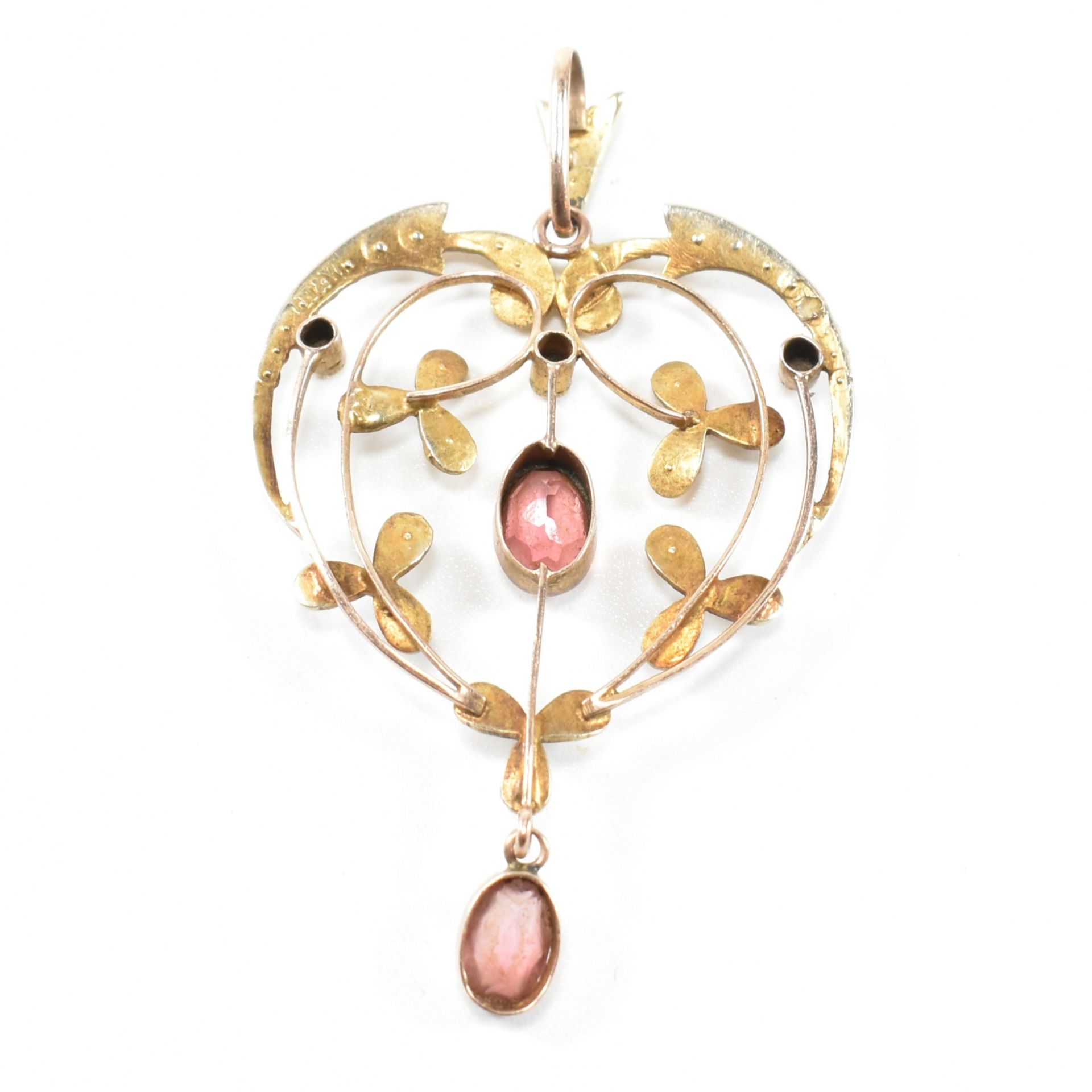 EDWARDIAN 9CT GOLD TOURMALINE & SEED PEARL NECKLACE PENDANT - Image 2 of 3