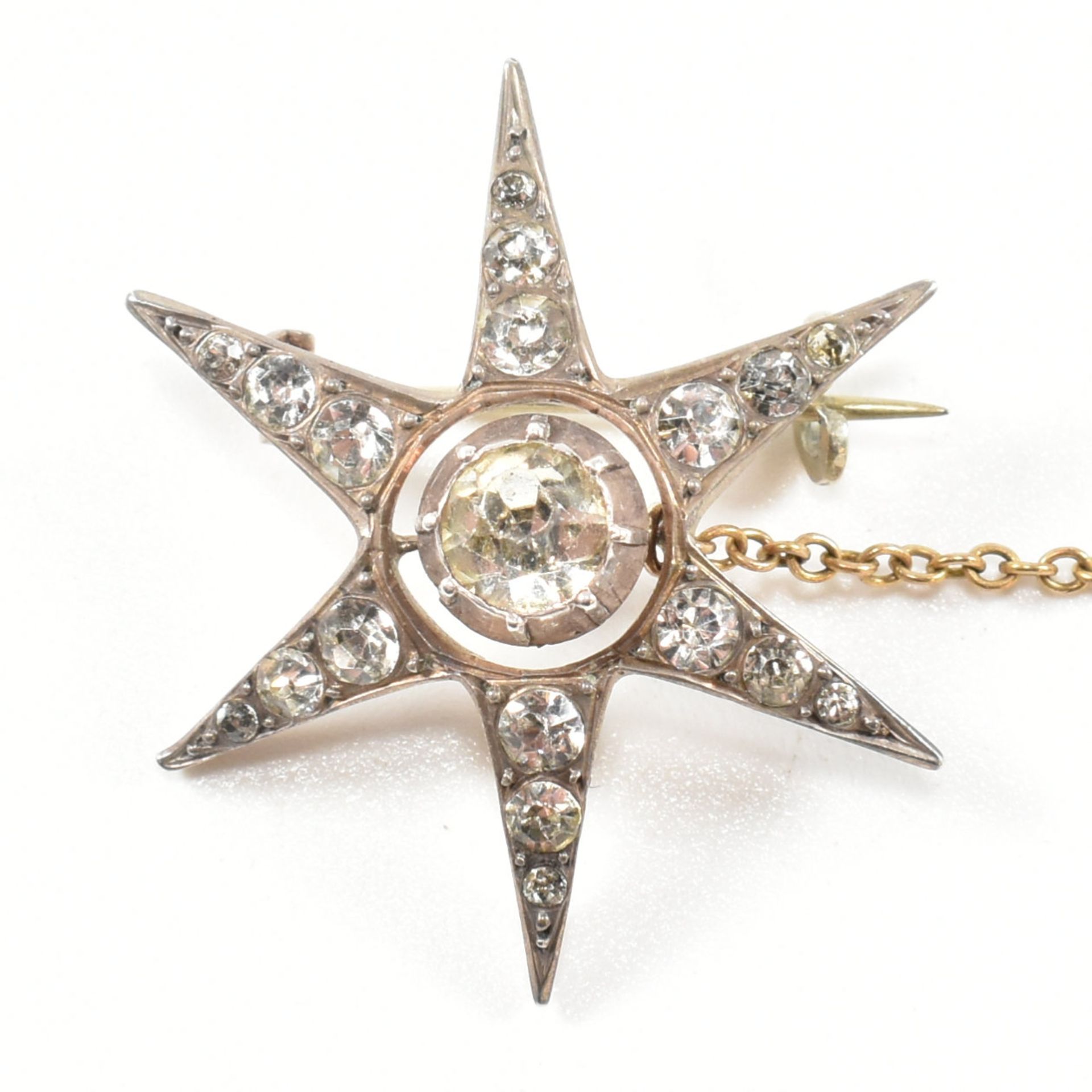 ANTIQUE SILVER & PASTE STAR BROOCH PIN - Image 2 of 7