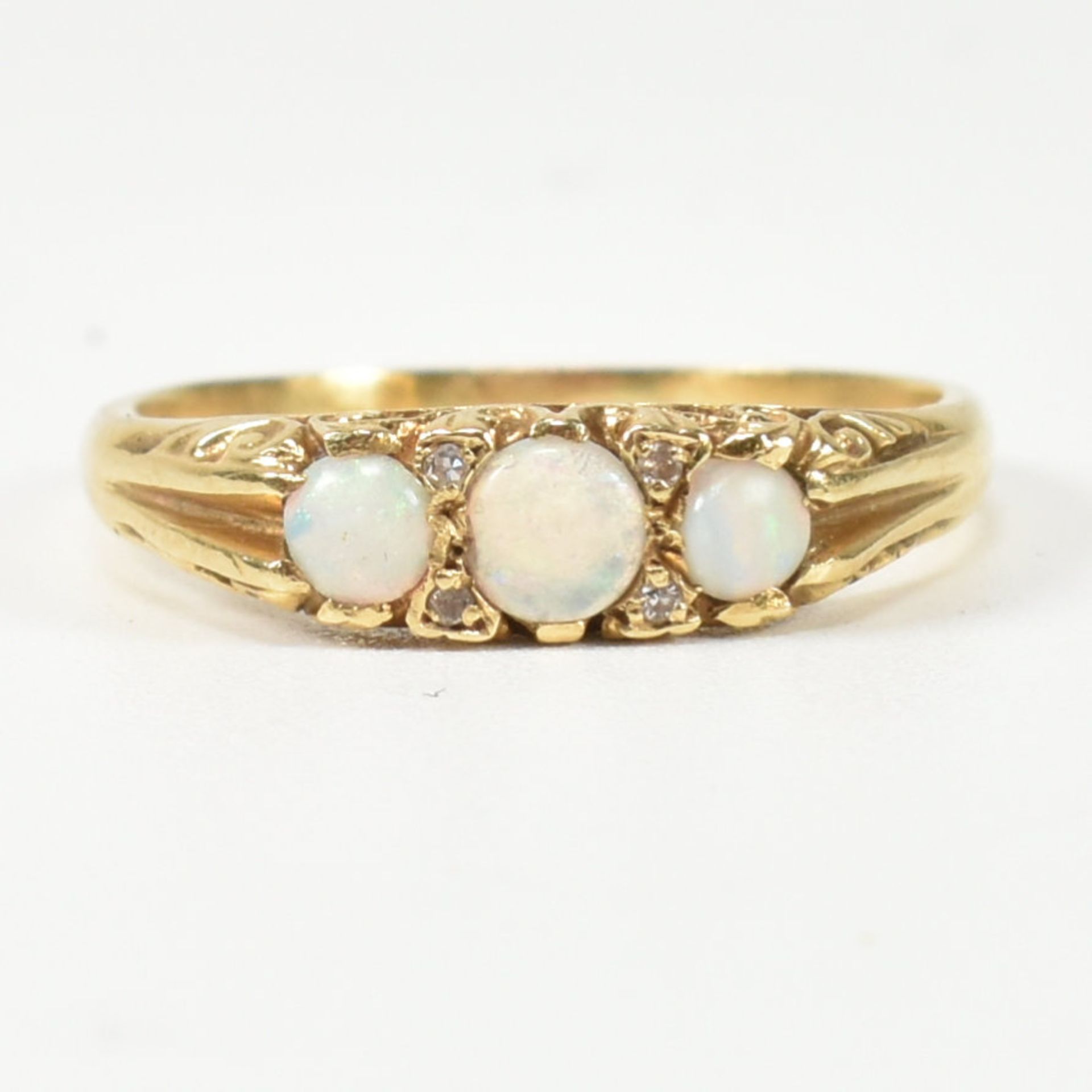 HALLMARKED 18CT GOLD OPAL & DIAMOND HALF HOOP RING