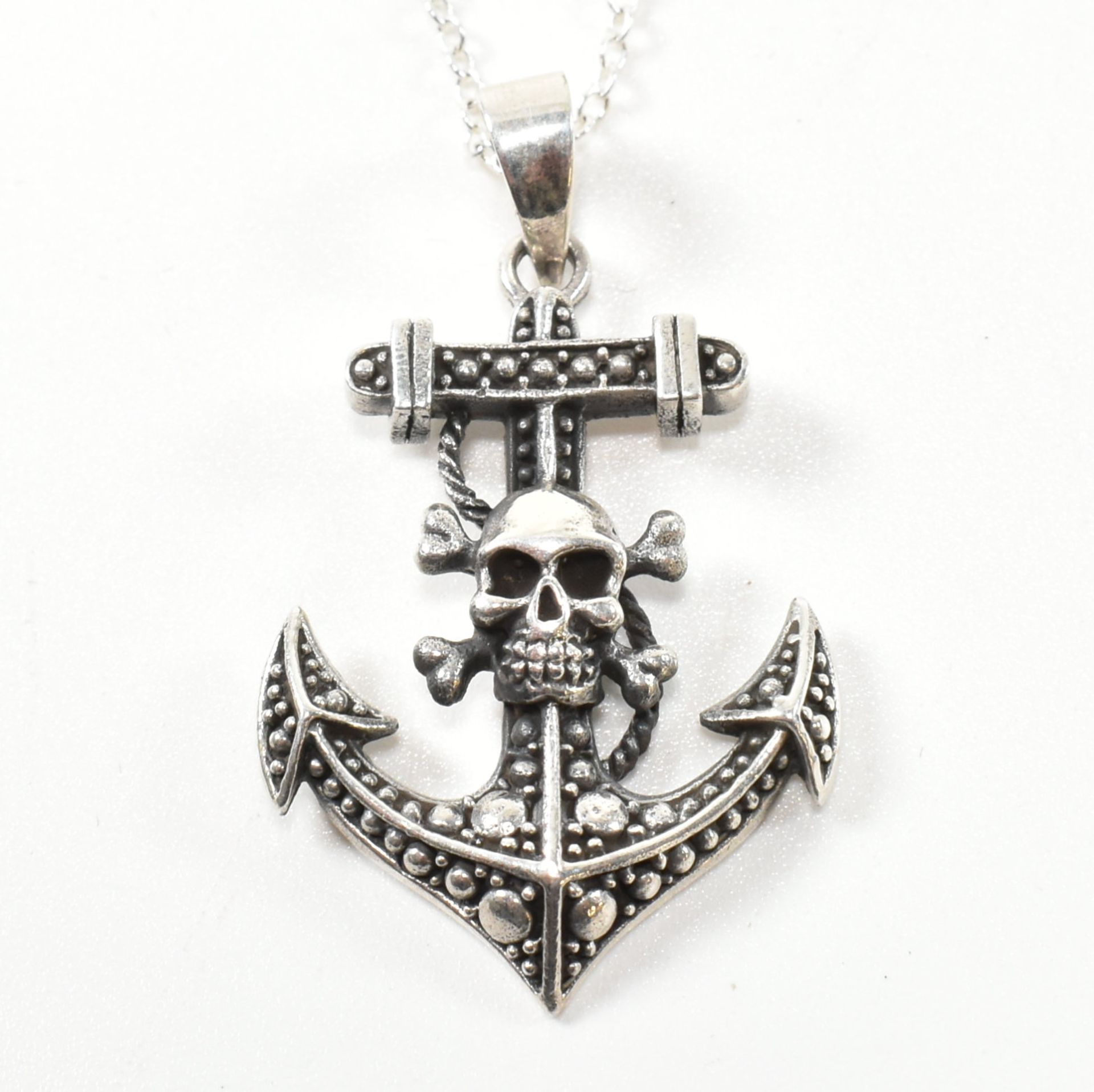 925 SILVER SKULL & ANCHOR PENDANT NECKLACE