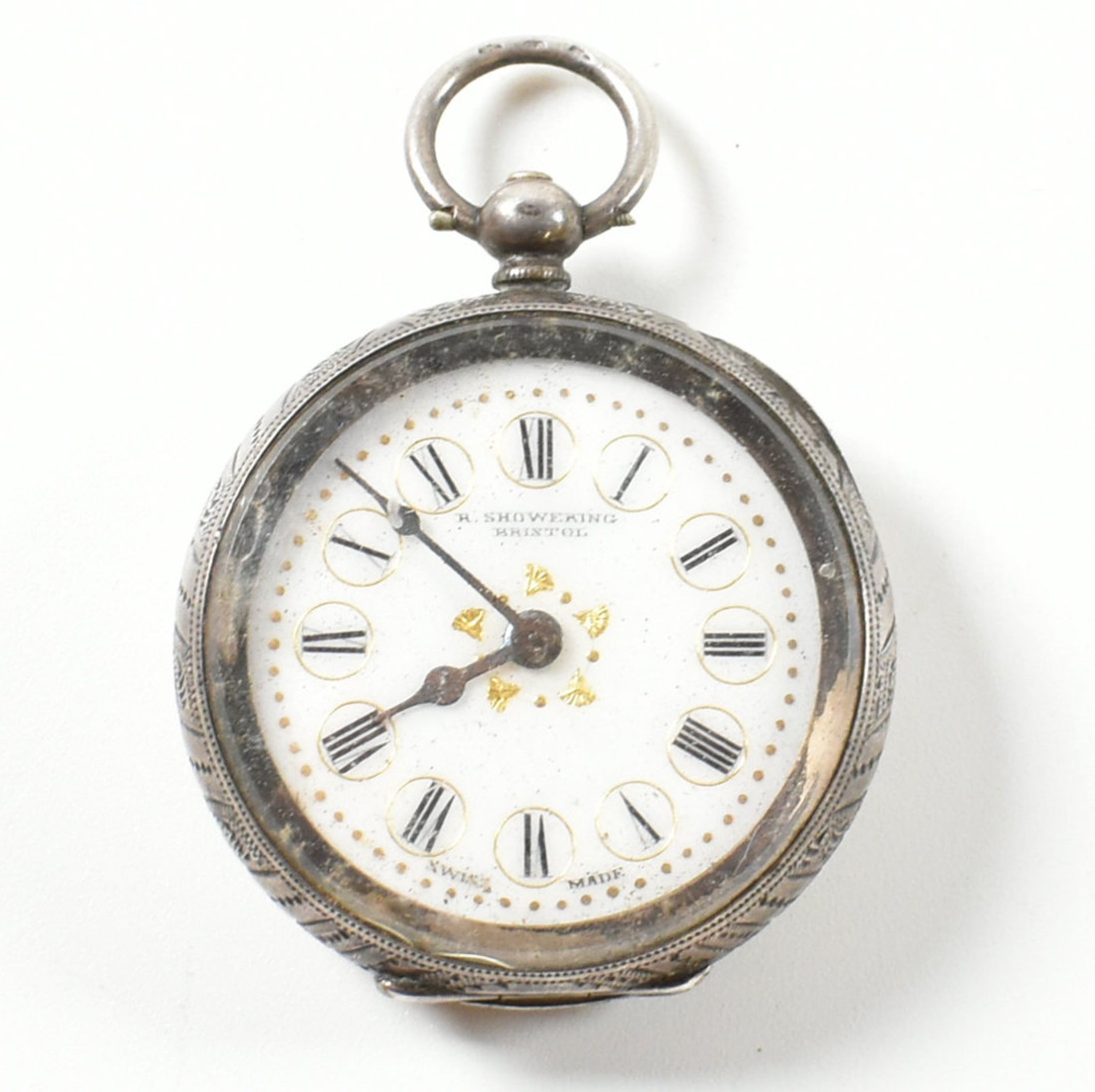 HALLMARKED SILVER R. SHOWERING OF BRISTOL FOB POCKET WATCH