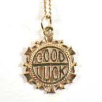 HALLMARKED 9CT GOLD CHAIN NECKLACE WITH GOOD LUCK PENDANT