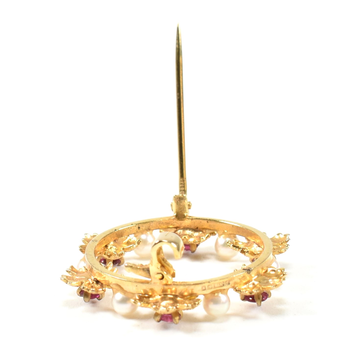 EARLY 20TH CENTURY RUBY & PEARL GARLAND BROOCH PIN - Image 4 of 6