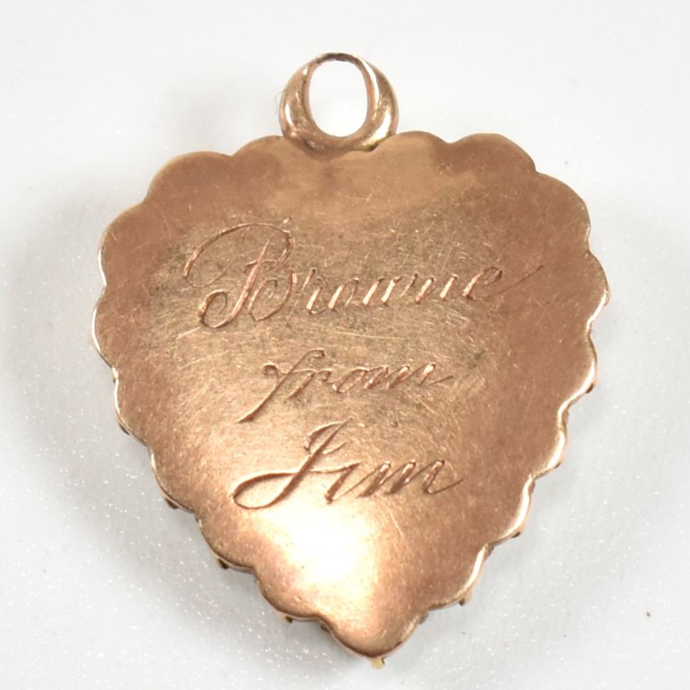 LATE GEORGIAN/EARLY VICTORIAN 18CT GOLD GUILLOCHE ENAMEL & PEARL HEART PENDANT - Image 2 of 3