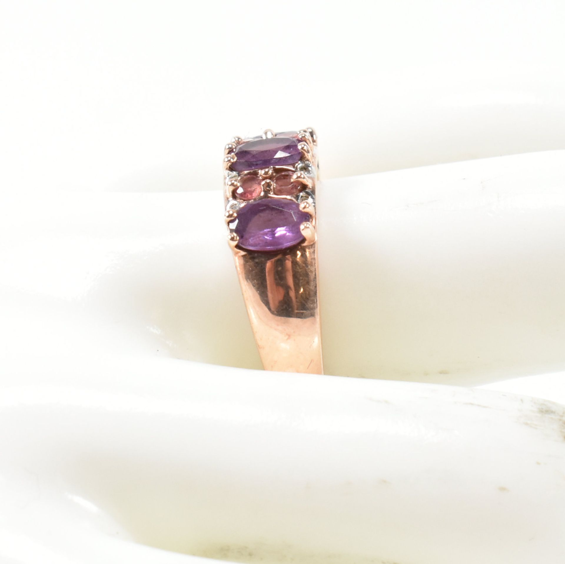 HALLMARKED 9CT ROSE GOLD DIAMOND AMETHYST & TOURMALINE RING - Image 6 of 6