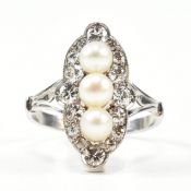 CASED PEARL & DIAMOND MARQUISE RING