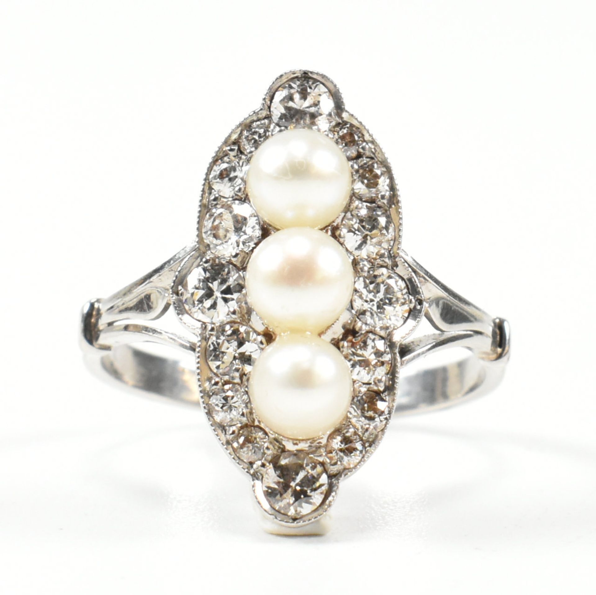 CASED PEARL & DIAMOND MARQUISE RING