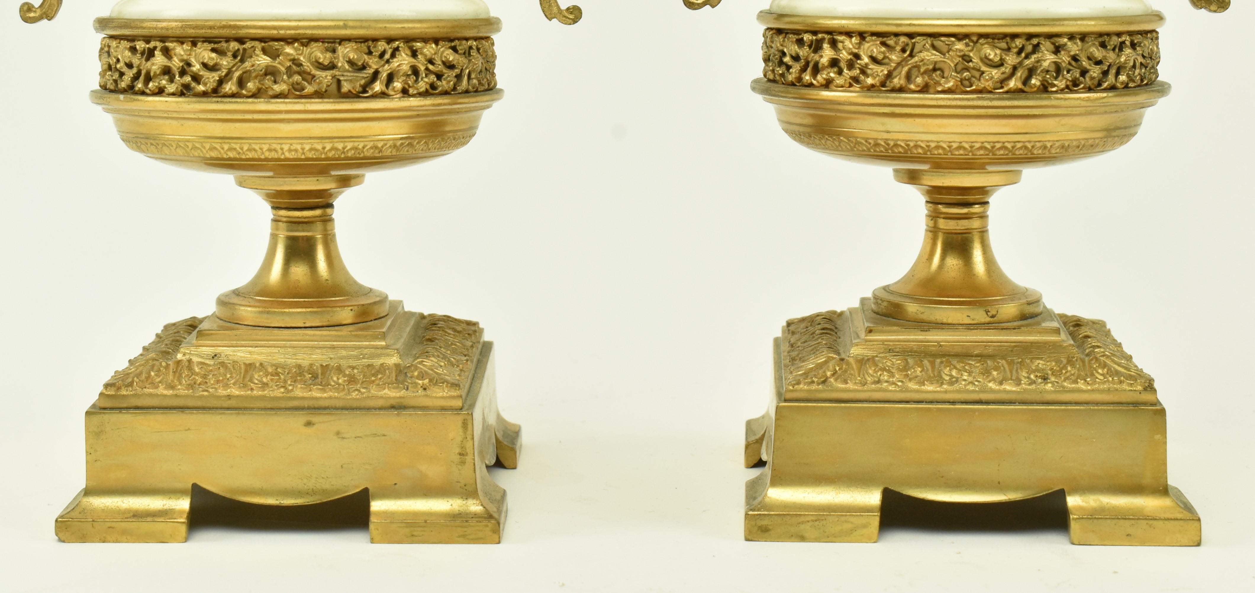 FRENCH 19TH CENTURY PORCELAIN & GILT BRONZE MANTLE URNS - Image 6 of 7