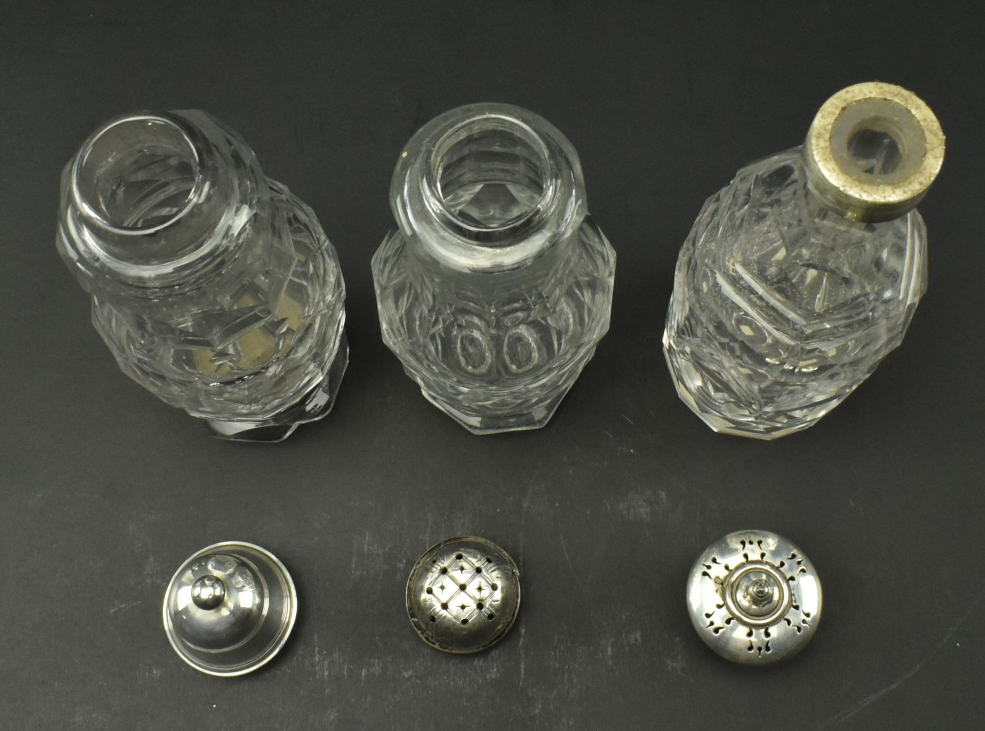 SEVEN 19TH CENTURY SILVER MOUNTED GLASS CRUET BOTTLES - Image 3 of 13