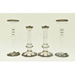 JOHN LEATHWOOD - TWO PAIRS OF LEAD CLEAR GLASS CANDLE HOLDERS