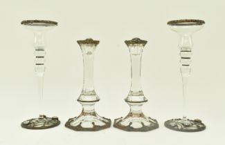 JOHN LEATHWOOD - TWO PAIRS OF LEAD CLEAR GLASS CANDLE HOLDERS