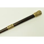 19TH CENTURY GOLD PINCH-BACK & COROMANDEL WALKING STICK