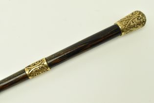 19TH CENTURY GOLD PINCH-BACK & COROMANDEL WALKING STICK