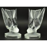 PAIR OF LALIQUE 20TH CENTURY 1970S GLASS HIRONDELLE BOOK ENDS