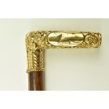 19TH CENTURY GOLD PLATED HANDLE OAK WALKING STICK