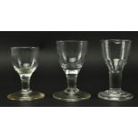 THREE 18TH CENTURY ENGLISH DRAM / FIRING DRINKING GLASSES