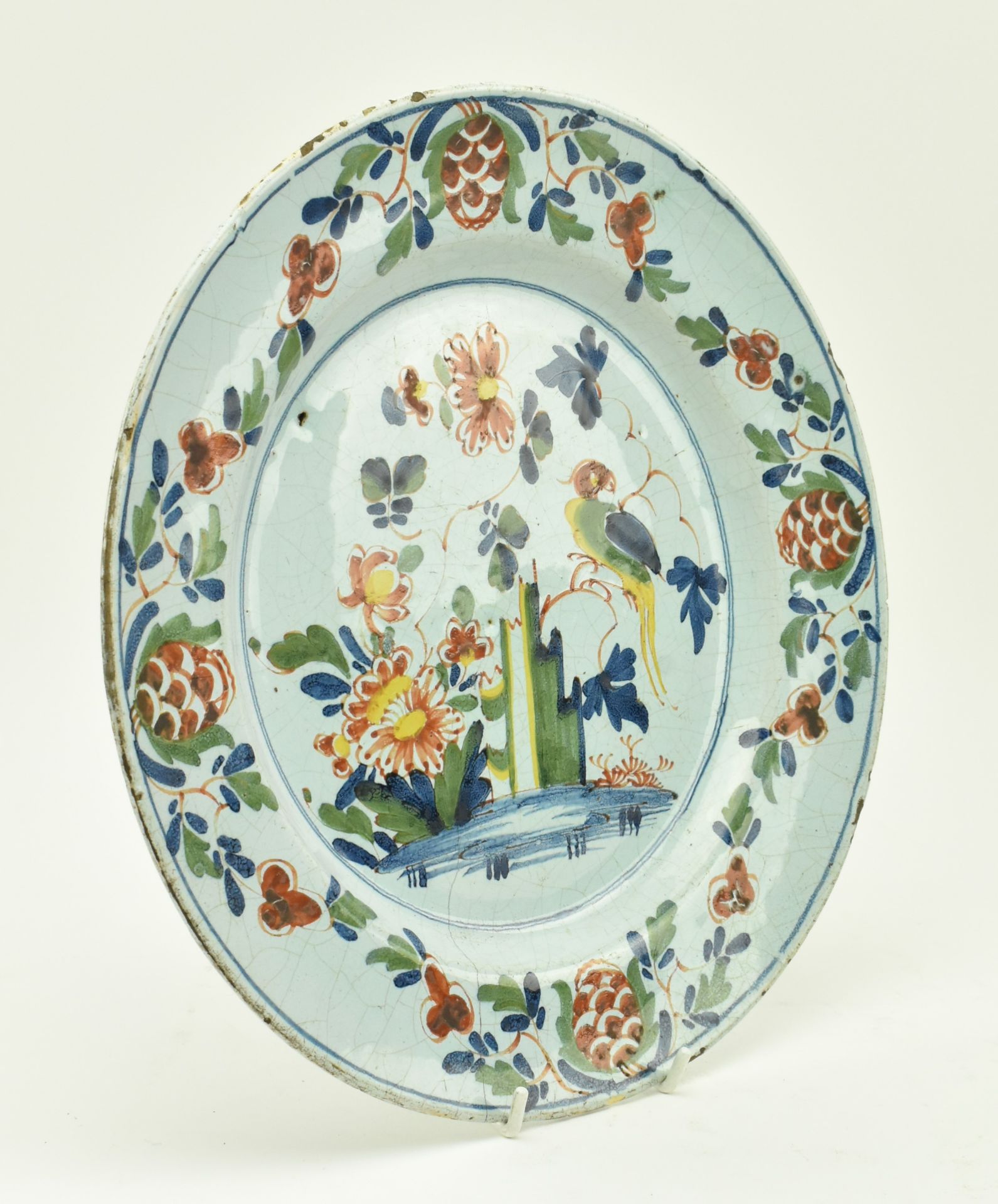 18TH CENTURY ENGLISH LAMBETH DELFT POLYCHROME PLATE - Image 2 of 8