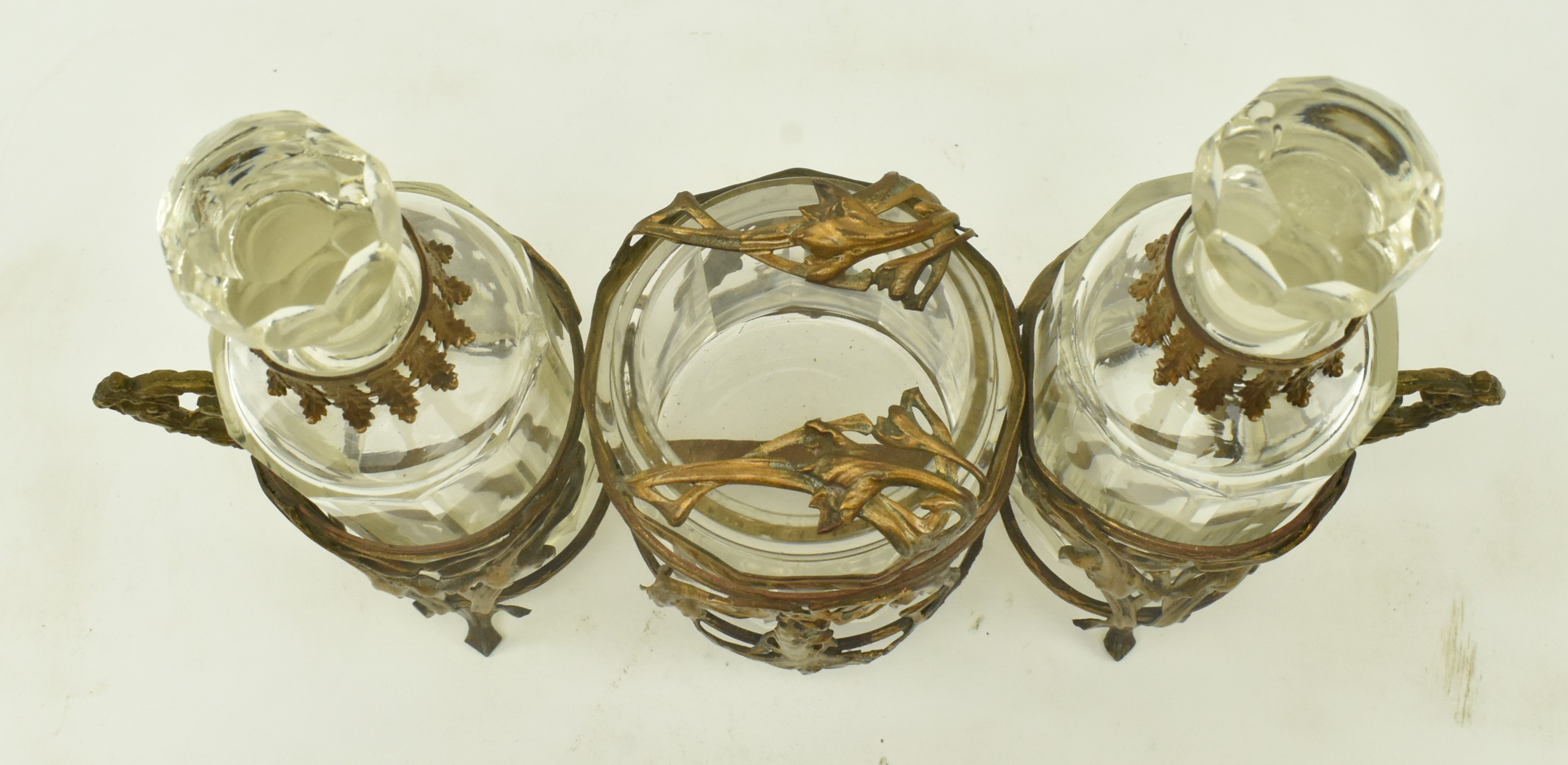 FRENCH ART NOUVEAU GLASS & ORMOLU CONDIMENT SET - Image 2 of 9