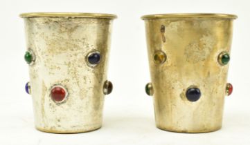 PAIR OF ENGLISH 19TH CENTURY SILVER PLATED BRASS BEAKERS