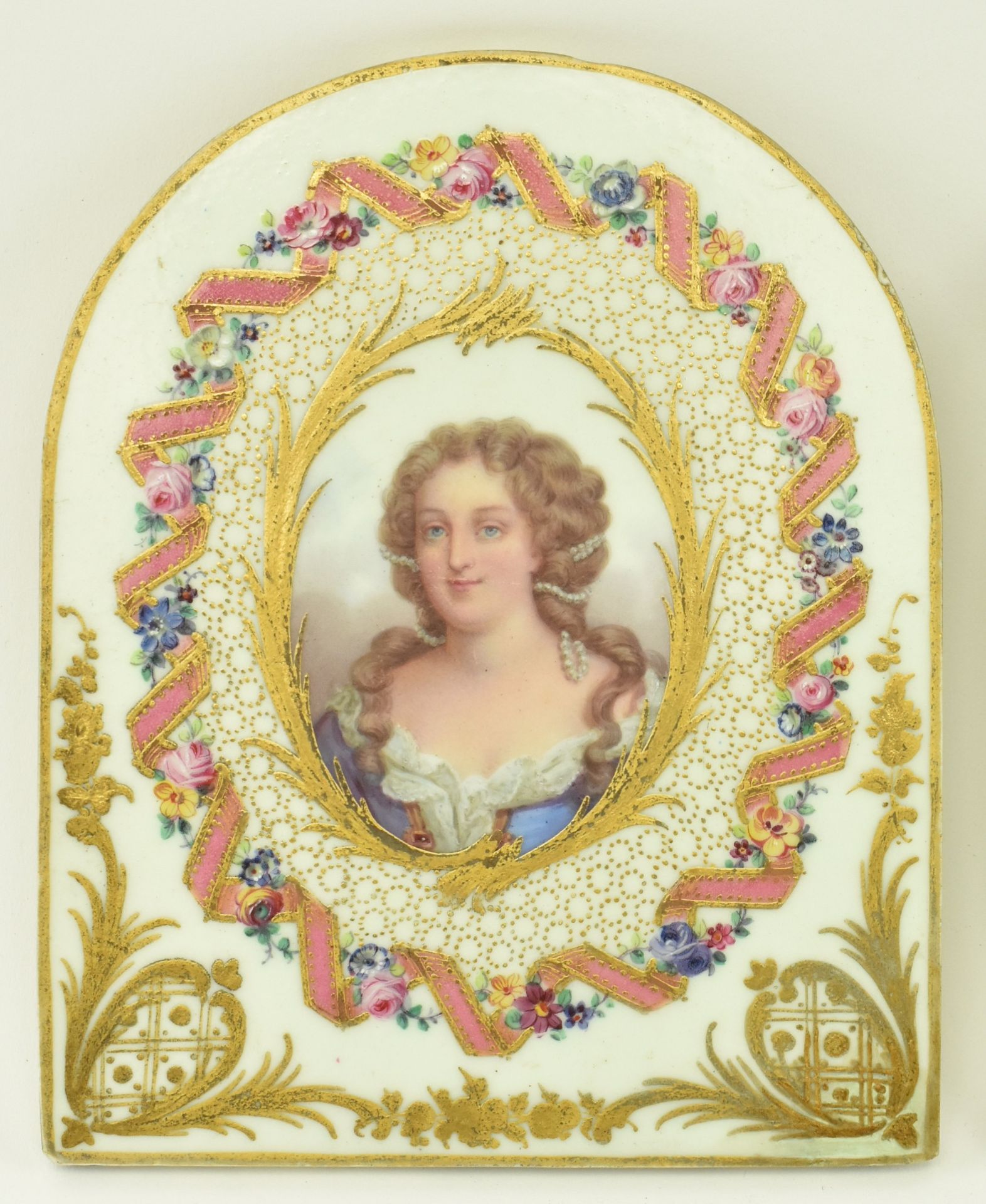 BELIEVED SEVRES PORCELAIN - PAIR OF 19TH CENTURY TILE PORTRAITS - Image 2 of 6
