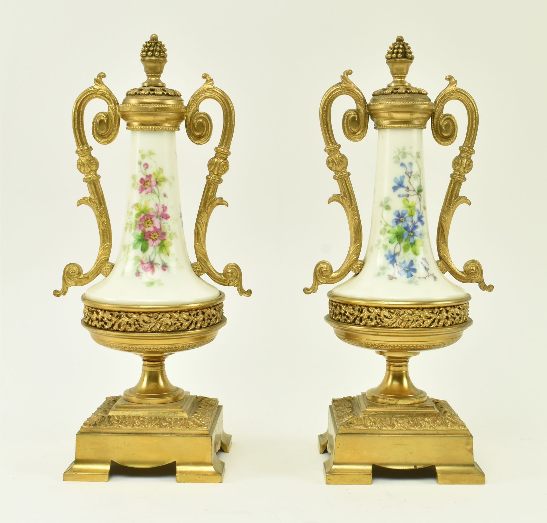 FRENCH 19TH CENTURY PORCELAIN & GILT BRONZE MANTLE URNS - Image 2 of 7