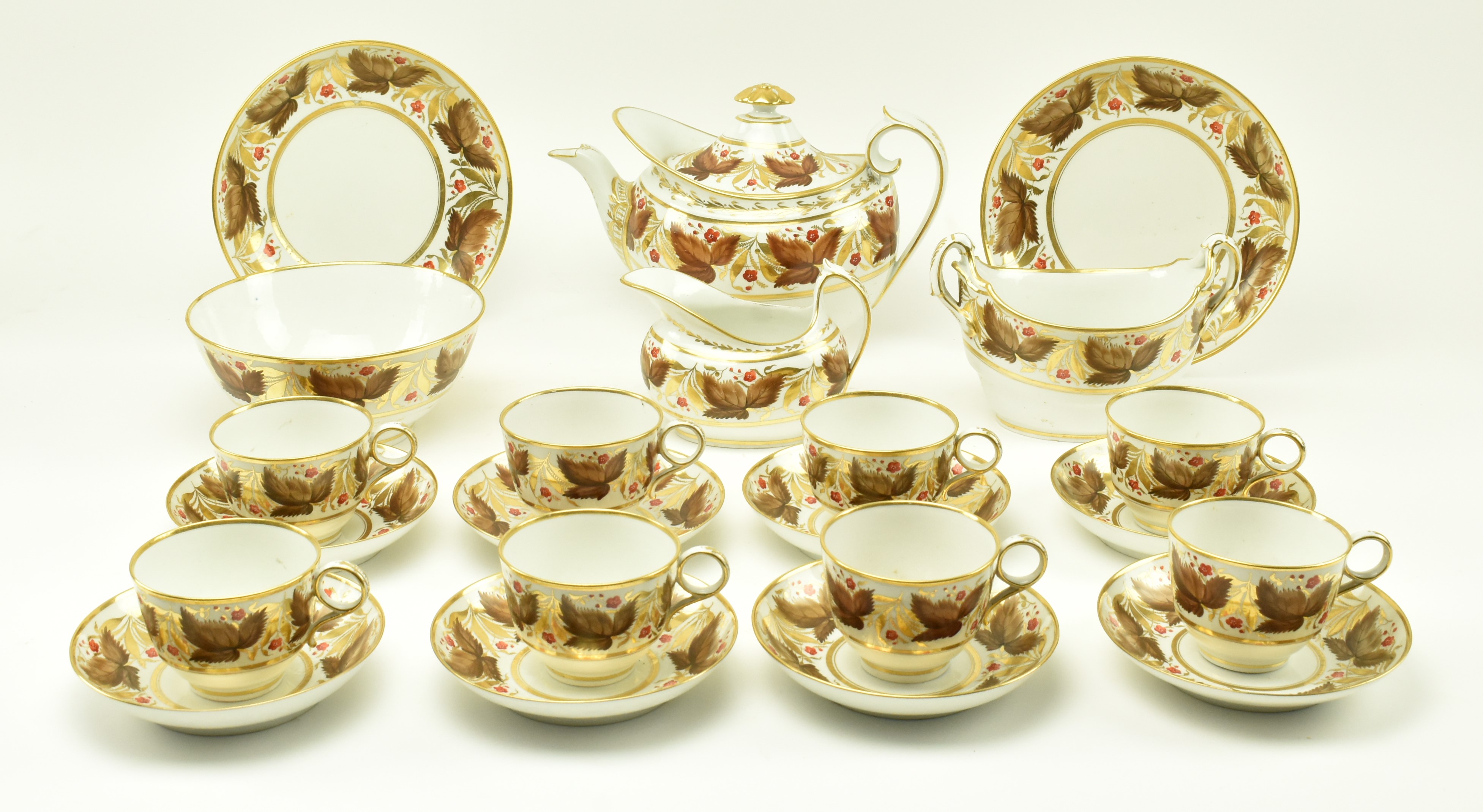 BARR FLIGHT & BARR BROWN GRAPE VINE PATTERN TEA SERVICE - Image 2 of 13