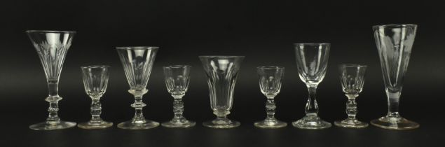 NINE LATE GEORGE III & LATER HAND BLOWN DRINKING GLASSES