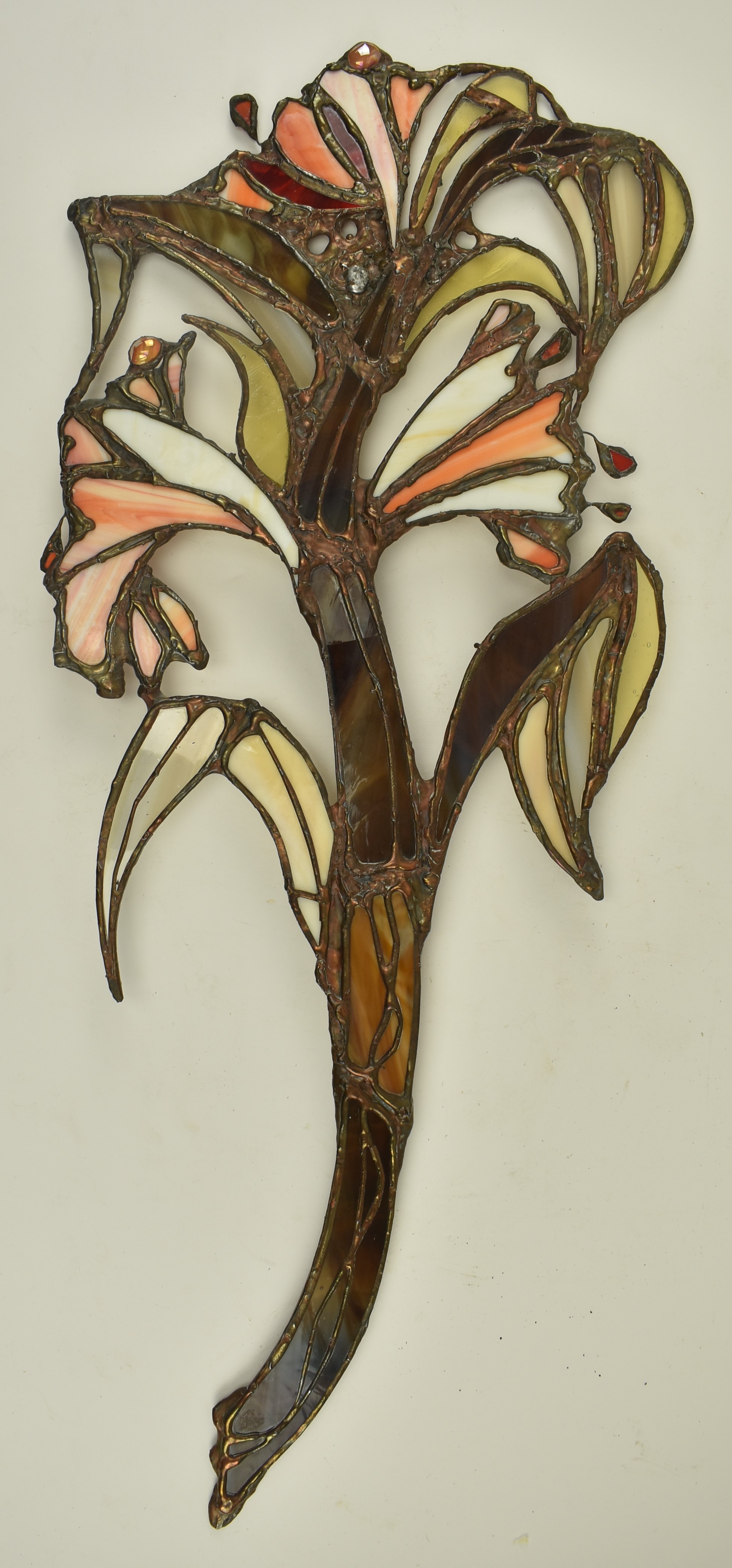 JOHN LEATHWOOD - STAINED LEADED GLASS BELL FLOWER PANEL