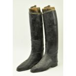 PAIR OF 20TH CENTURY BLACK LEATHER RIDING BOOTS AND TREES